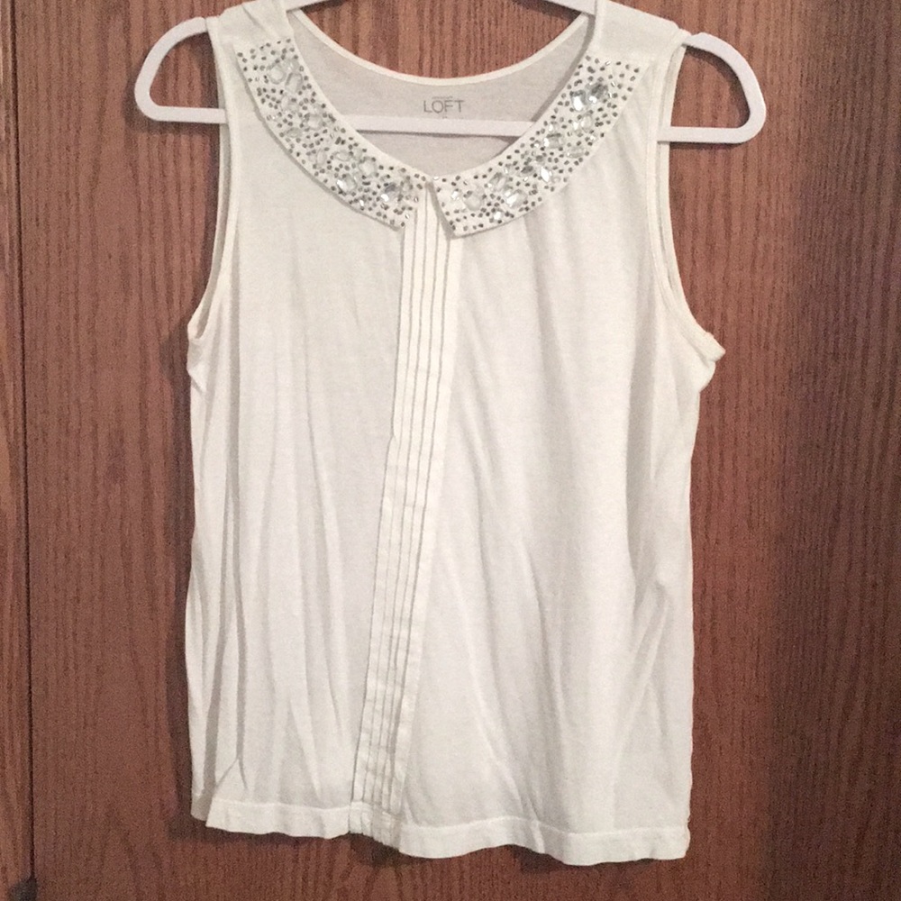 Loft Sleeveless Blouse with Bejeweled Collar